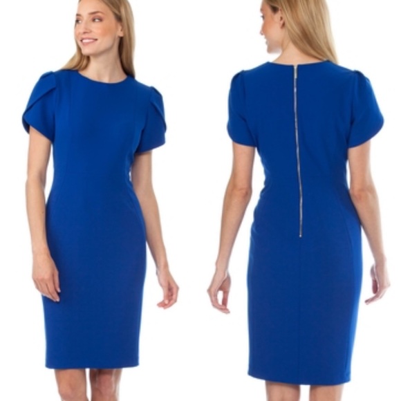 Calvin Klein Dresses & Skirts - Calvin Klein | Blue Tulip Sleeve Sheath Dress 6